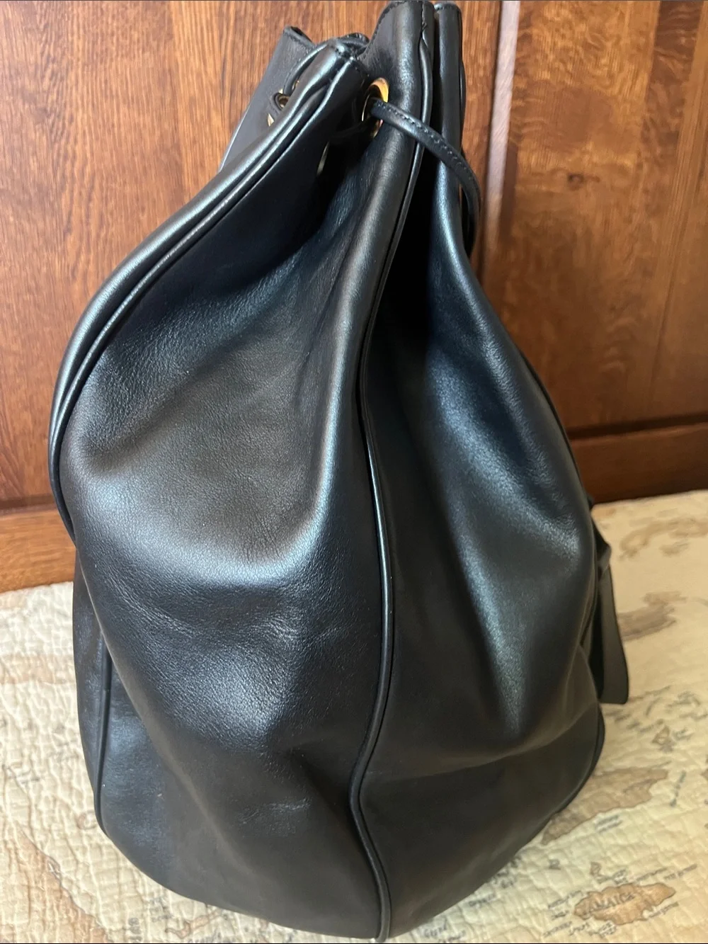 Vintage PIBRA Black Soft Leather Drawstring Bag